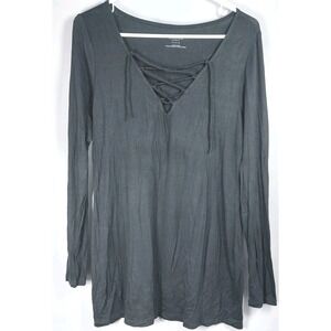 Motherhood Maternity‎ Long Sleeve Lace Up Neck Line Tunic Top Size Medium Black
